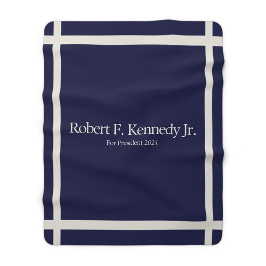 Kennedy for President Bordered Navy Sherpa Fleece Blanket