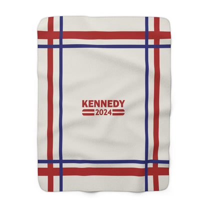 Kennedy Classic Red and Navy Bordered Sherpa Fleece Blanket