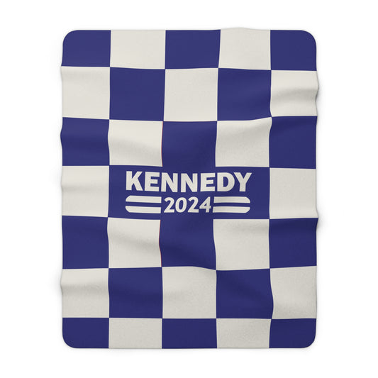 Kennedy Classic Navy Checkered Sherpa Fleece Blanket