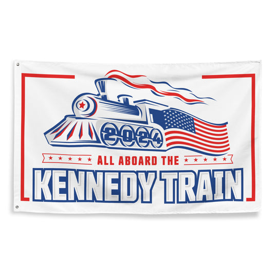 All Aboard The Kennedy Train Flag- White