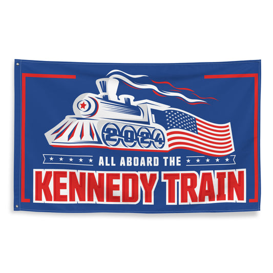 All Aboard The Kennedy Train Flag - Blue
