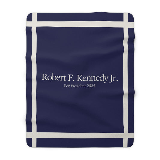 Kennedy for President Bordered Navy Sherpa Fleece Blanket - TEAM KENNEDY. All rights reserved