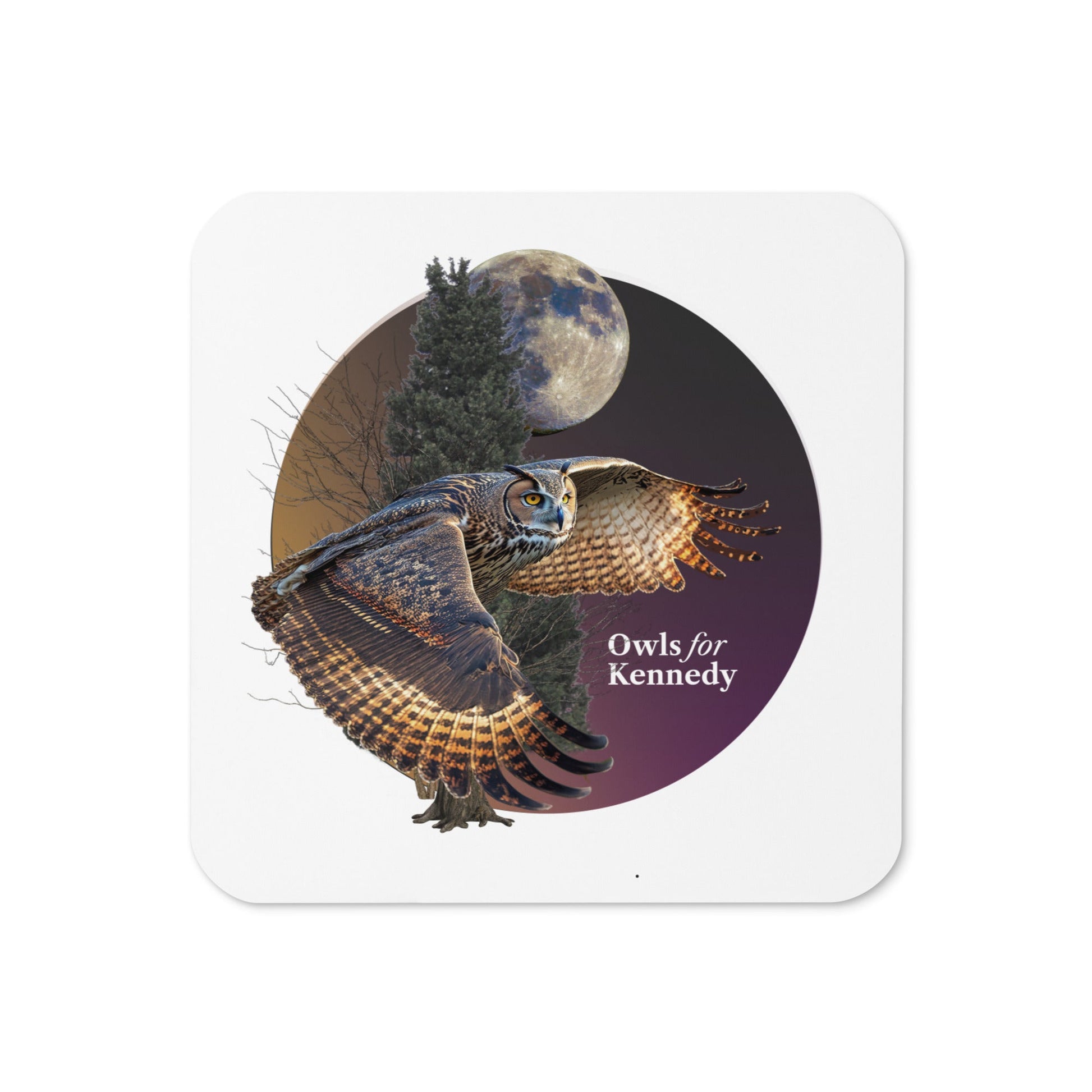 Owls for Kennedy Cork - Back Drink Coaster - TEAM KENNEDY. All rights reserved