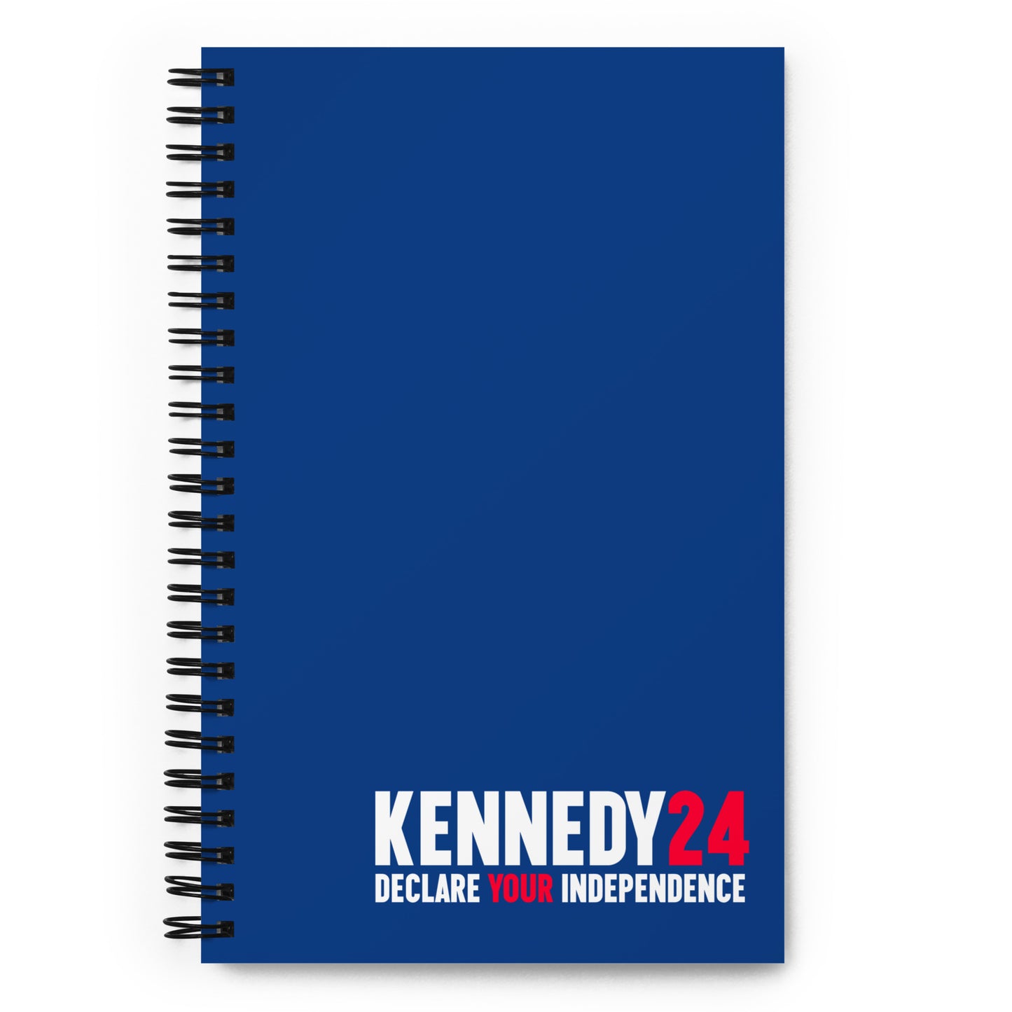 Front of the Kennedy24 navy blue spiral notebook