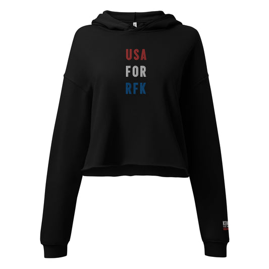 USA for RFK Embroidered Crop Hoodie - Team Kennedy Official Merchandise